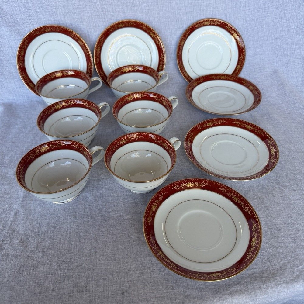 FLAWLESS 12pc Noritake Goldhill 6613 Cup Saucer Set 6 Vintage Fine Porcelain